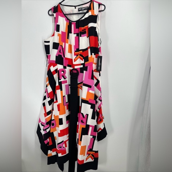 Karl Lagerfeld Women's Logo Print Belted Midi Dress Size 16 - Picture 3 of 8